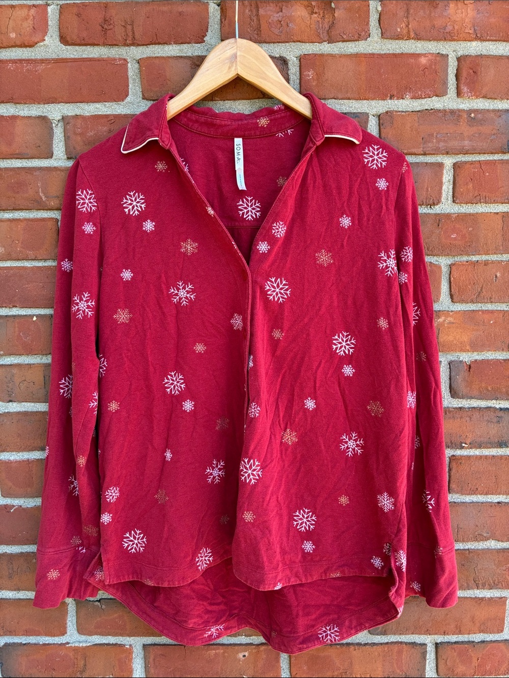 Soma Red Snowflake Button-Up Shirt
